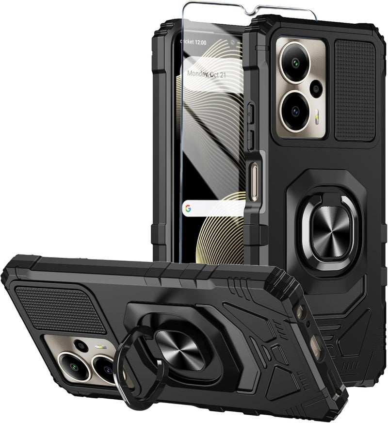 Mocotto for Cricket Outlast 5G 2024 Phone Case AT&T Motivate Pro 5G Case with Tempered Glass Screen Protector,Military Grade Heavy Duty Shockproof Protective Cover,with Ring Kickstand (Black) - Image 1